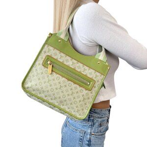 LOUIS VUITTON Vintage LV Logo Monogram Shoulder Bag Green Canvas [104611]